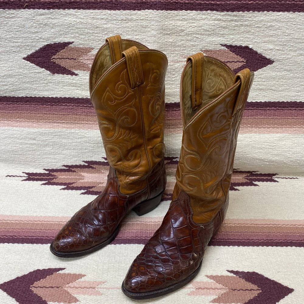 Tony Lama El Rey cowboy western exotic leather stitching boots size 7E
